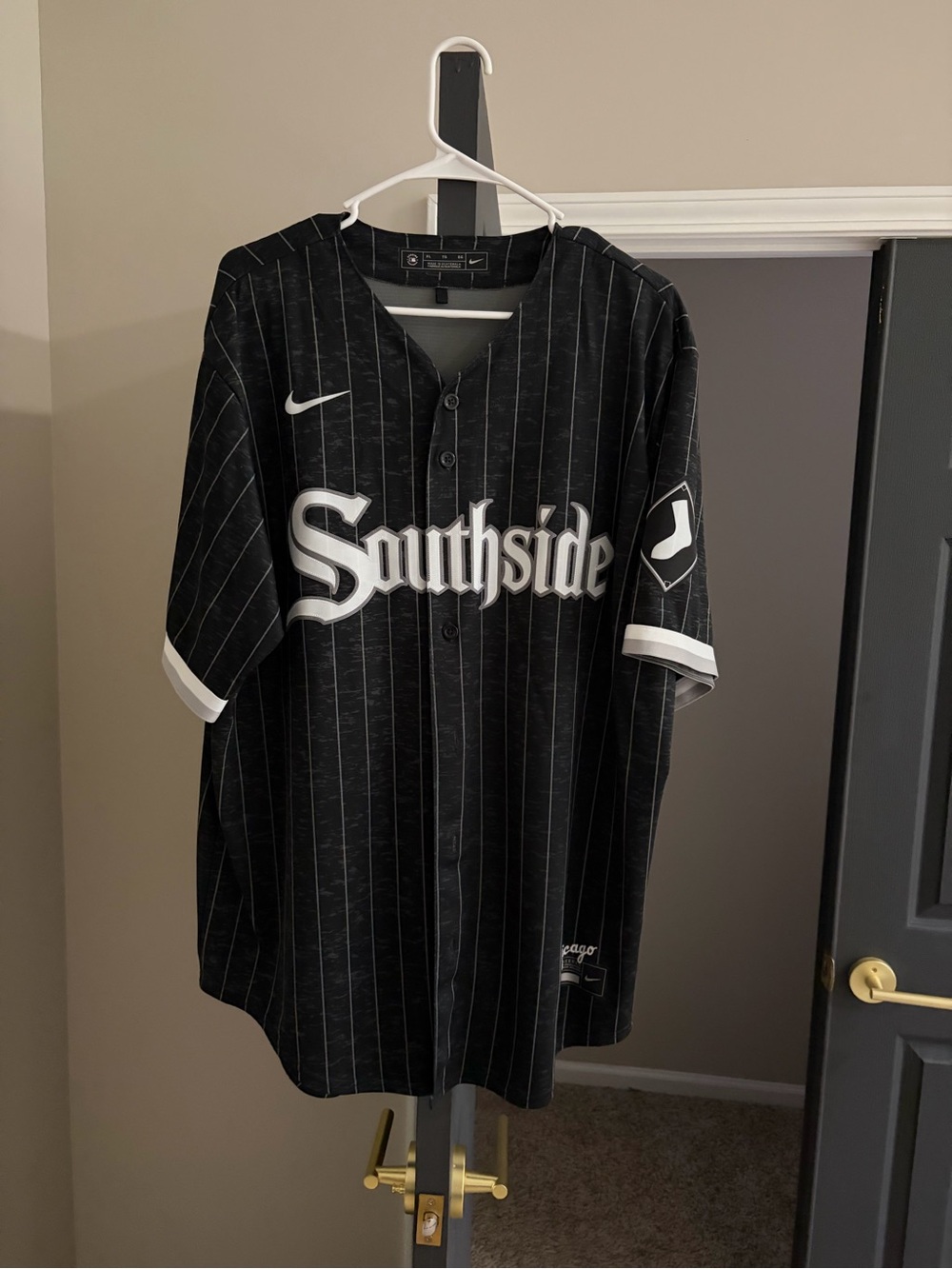 Nike Men’s Black Pinstripe Southside Baseball Jersey with White Accents